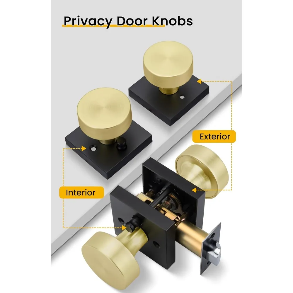مقابض الأبواب الداخلية المصنوعة من سبائك الزنك شديدة التحمل - مقابض أبواب الخصوصية باللون الأسود الذهبي لغرف النوم، مجموعة من 3 قطع #5