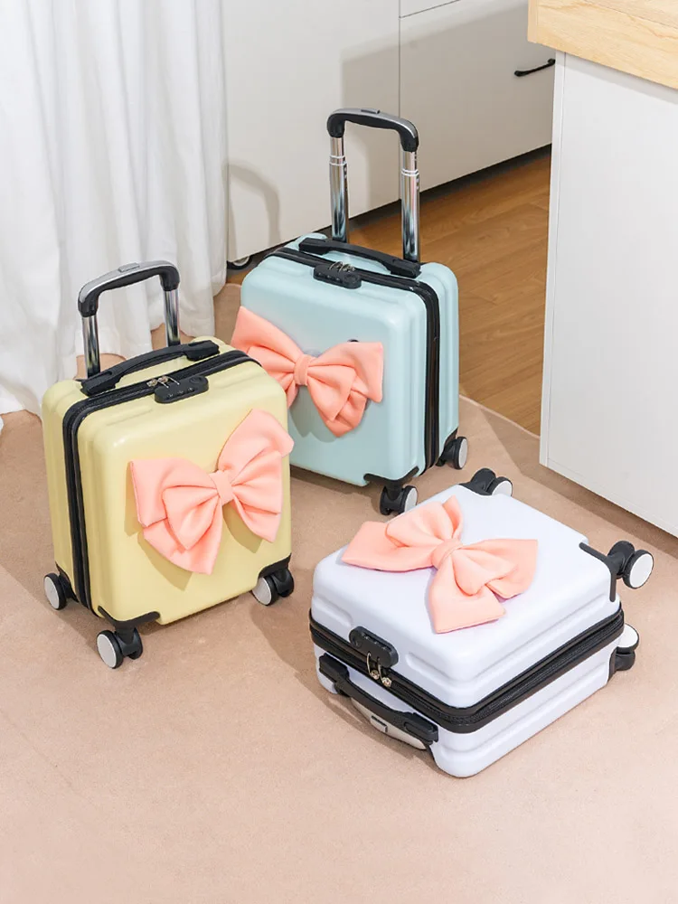 

14-Inch Carry-on Suitcase With Bow-Shaped Decoration Small Hand Luggage Box For Both Men And Women For Short Trips With Swivel