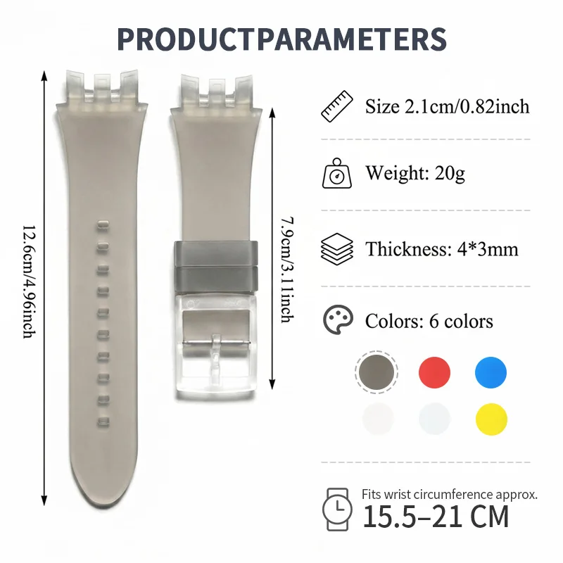 Liquid Silicone Watch Strap Suitable for Brand Watches, Colorful Jelly-Style, 21mm, Comfortable Replacement Strap