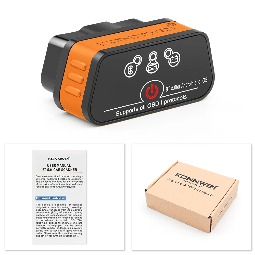 Konnwei ELM327 V1.5 Bluetooth 5.0 OBD2 Scanner ELM 327 V1 5 OBDII Auto Car Diagnostic Tools ODB2 OBD 2 Code Reader