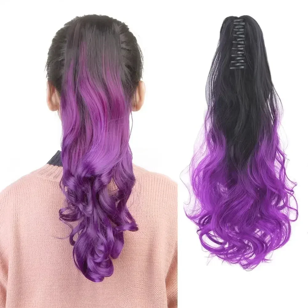 Soowee Synthetic Curly Ombre Blue Claw Ponytail Clip in Hair Extension Ponytail Wig Fake Hairpiece