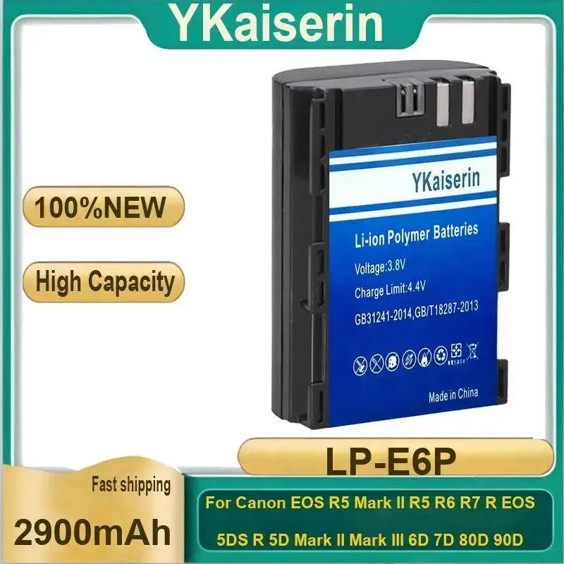Camera Battery LP-E6P 2900Mah For Canon Eos R5 Mark II R6 R7 R 5DS 5D Iii 6D 7D 80D 90D