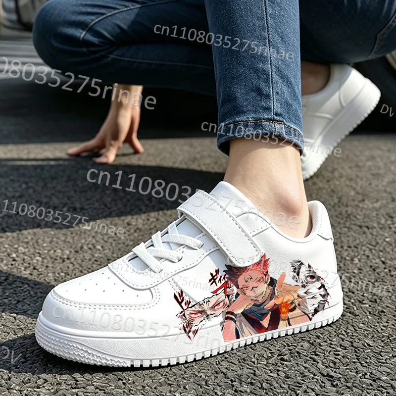 Cool Anime Style Ryomen Sukuna Print Boys Girls Kid White Sneaker Arch Support Wear Resistant Small White Shoes Exclusive Design
