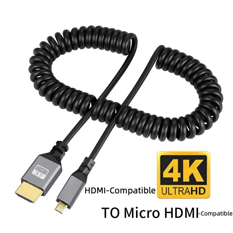 Cable de extensión en espiral Flexible para HDT, 4K @ 60HZ, 0,5-2,4 M, HDMI, Compatible con HD/MINI HD/ Micro HD/Cable de enchufe macho a macho