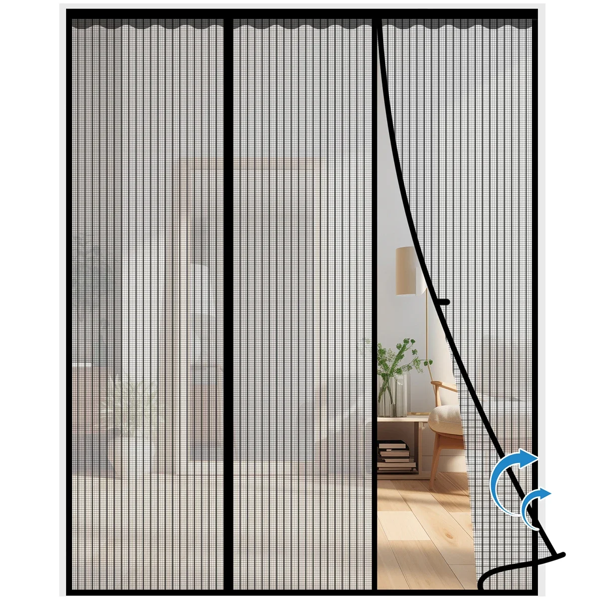 Magnetic Screen Door Double Door Shield Magnetic Closure for Garage Doors Sliding Doors Large Patio Doors - Black