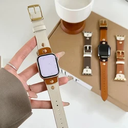 Retro Real Leather Strap For Apple Watch Band 41mm 44mm 40mm 45mm 42 38 49mm Women Wrist Bracelet For iWatch Series 8 se 7 6 5 4