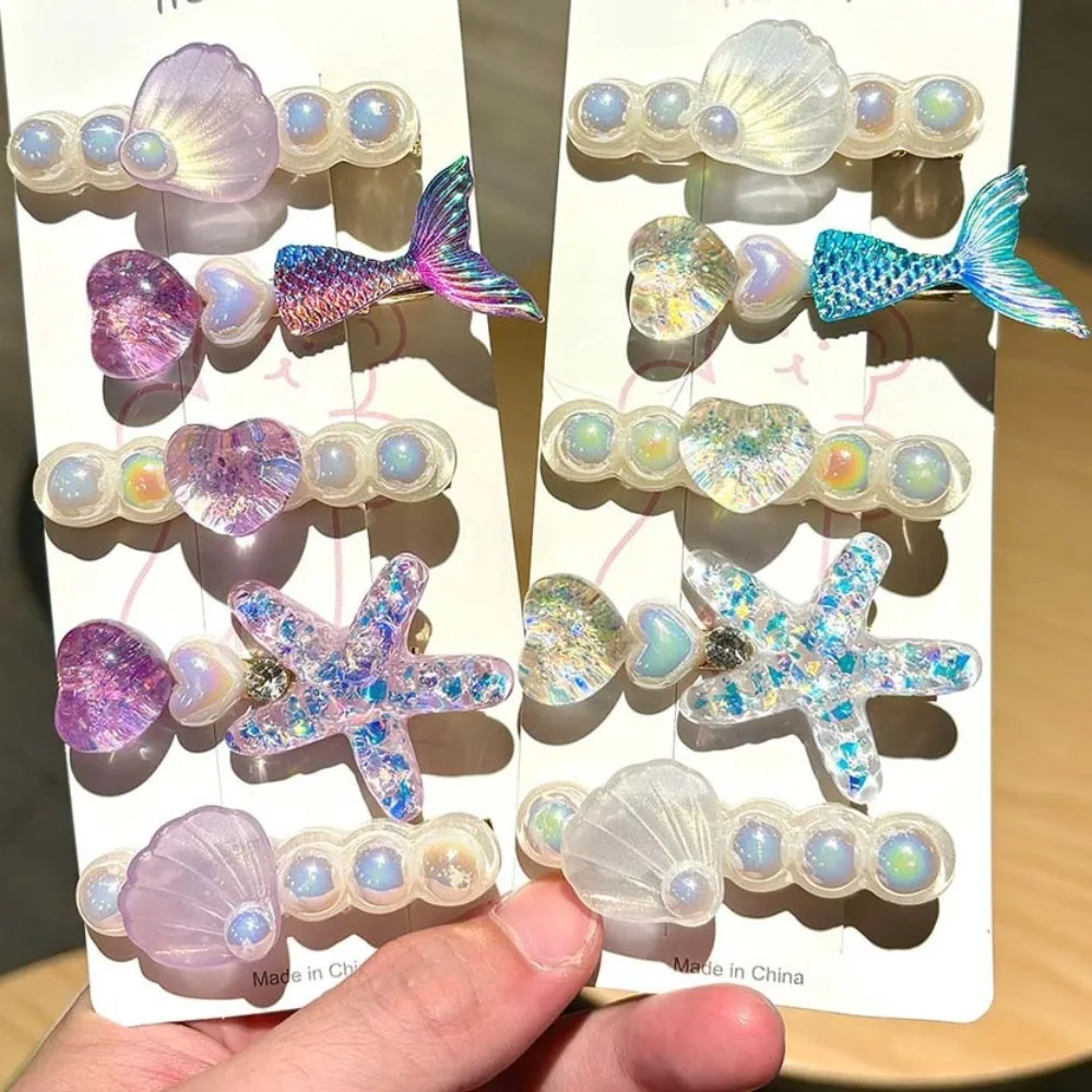 

New Fresh Starfish Women's Hairpin Resin Side Clip Cute Mermaid Bangs Hair Clip Combo Set Headpiece Girls Hair Clips Gifts