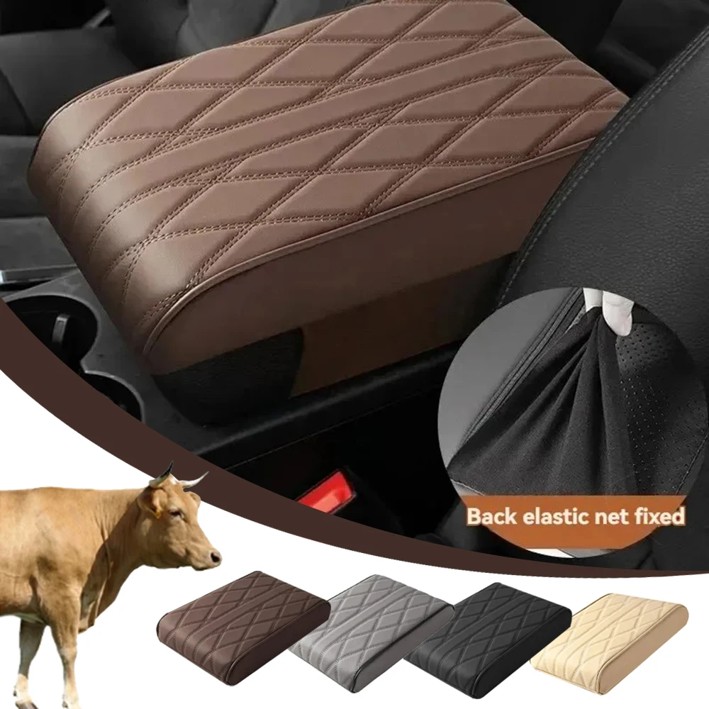 

Wave Embroider Leather Car Arm Rest Box Cushion Thicken Luxury Center Console Box Protection Cover 3D Memory Foam Armrest Pad