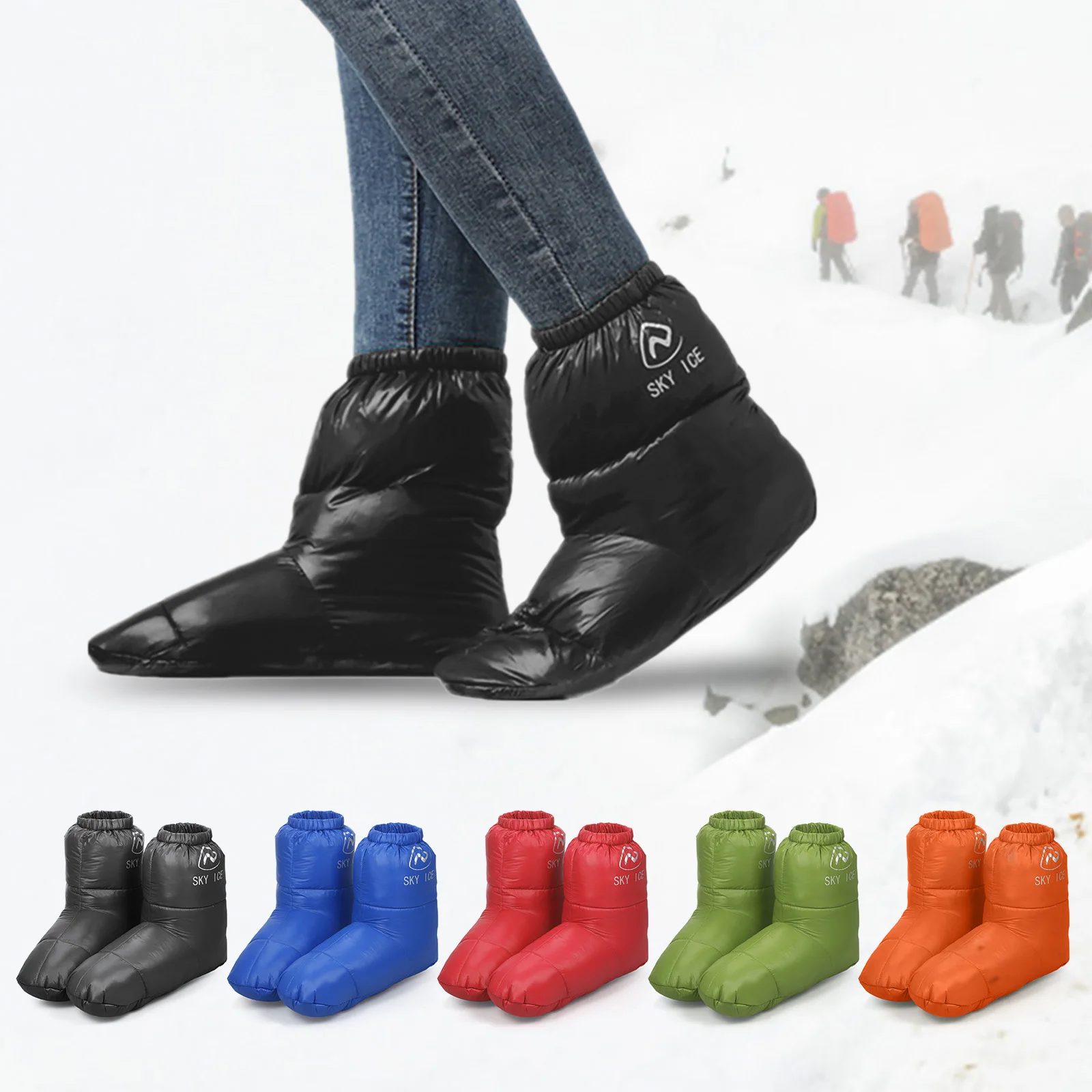 Down Booties Camping Slippers Winter Warm Duck Down Slippers Boots -15 ~ 0℃ Home Outdoor Camping Shoes Footwear for Men Women