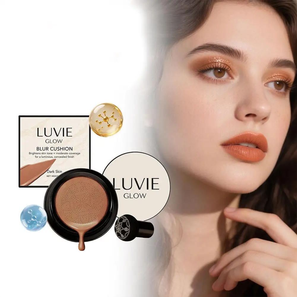 LUVIE GLOW Hydrating Mushroom Air Cushion CC Cream Magic Foundation Face Concealer Moisturizing Brightening Lasting Makeup
