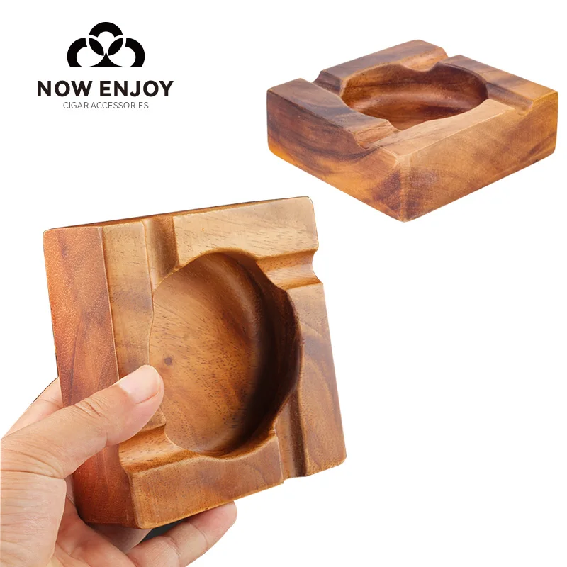 

Walnut solid wood cigar ashtray - Large ashtray set with 4 grooves, suitable for indoor and outdoor use