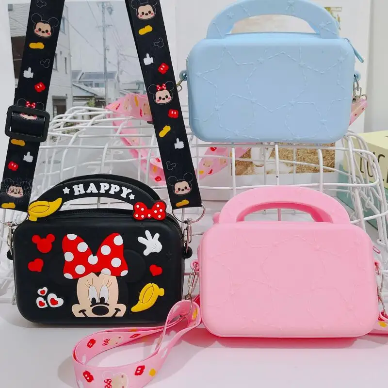 Disney Children Shoulder Bags Mickey Mouse Minnie Cartoons Crossbody Bag Girls Coin Purse Silica Gel Waterproof Small Square Bag