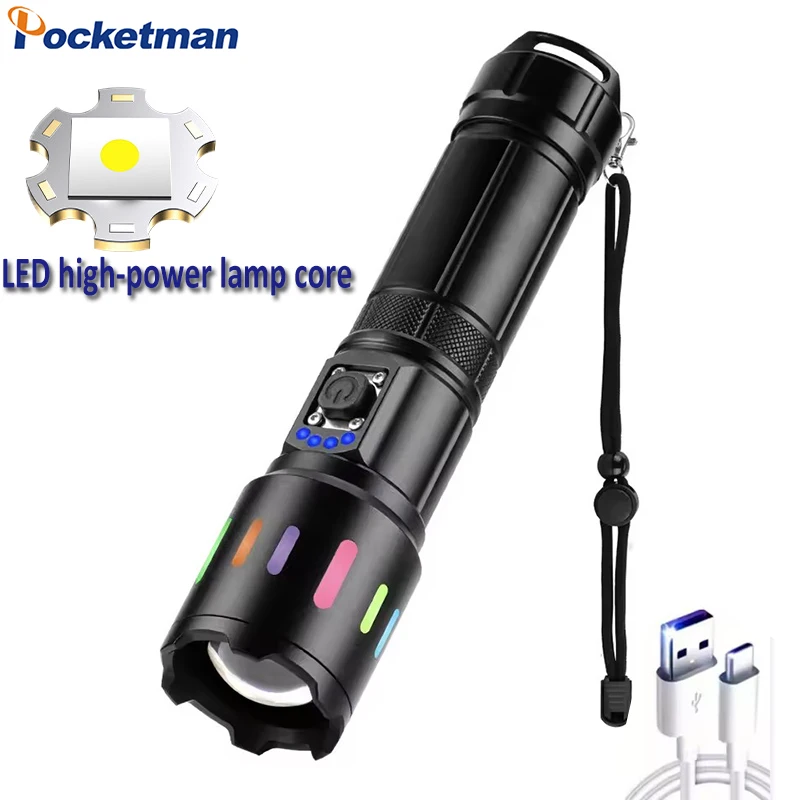 

Super Bright LED Flashlight 5 Lighting Modes USB Fast Charging Flashlights Outdoor Emergency Light Waterproof Torch for Camping