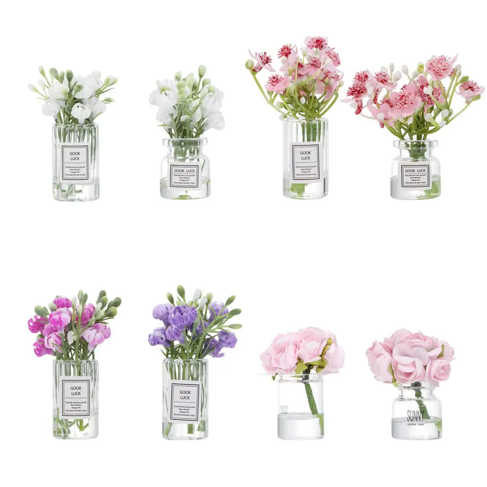 Mobili Mini composizione floreale Modello in miniatura Rosa Rosa Casa delle bambole Vaso di fiori Accessori Gelsomino bianco