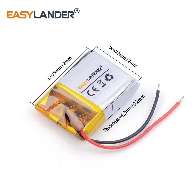 충전식 리튬 이온 리튬 폴리머 배터리, GPS mp3 DVD 블루투스 장난감용, 3.7V, 422225, 200mAh