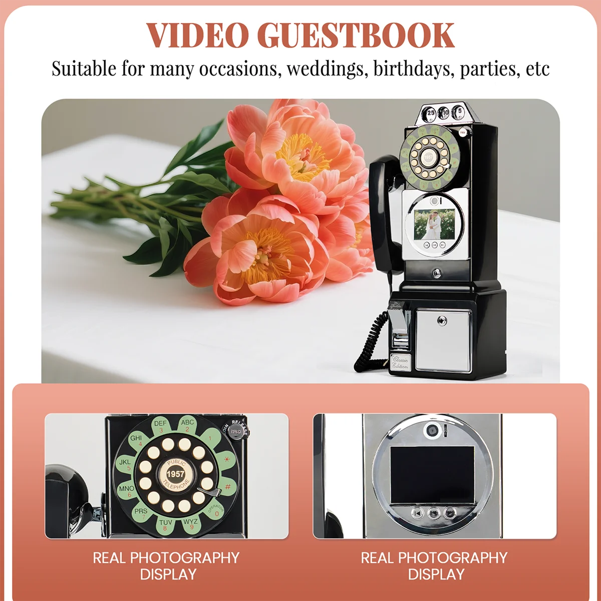Wedding Audio And Video Guestbook Phone Audio-Visual Recording System Guest blessing Voicemail Sign-In Phone & HD Video