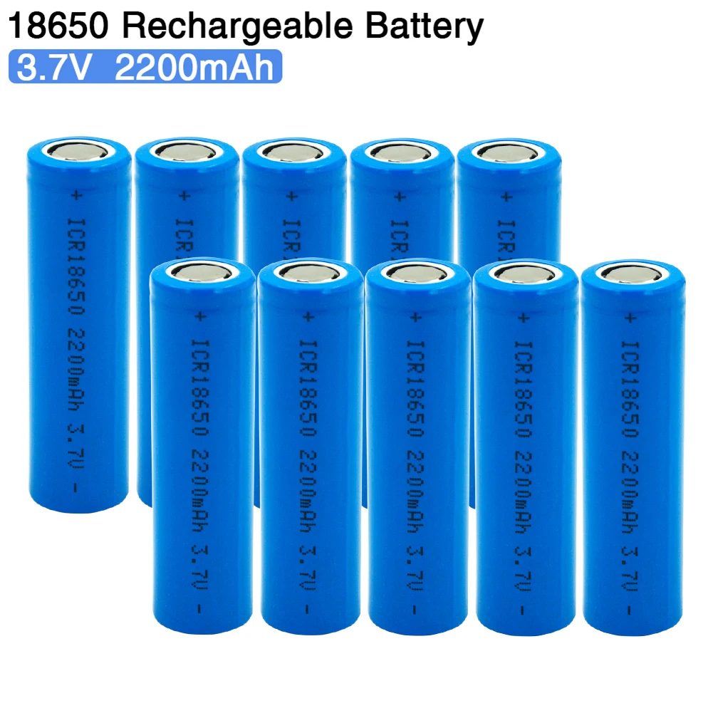 ICR18650 3.7V 2200mAh Li Ion 18650 Rechargeable Battery for Flashlight Headlight Lithium Power Electronic Devices Toys