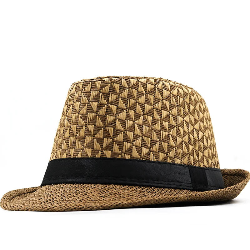 Marka Khaki słomkowy kapelusz mężczyźni Panama czapki lato styl kapelusz słońce wakacje na plaży klasyczne męskie czapki i czapki męskie kapelusze Trilby