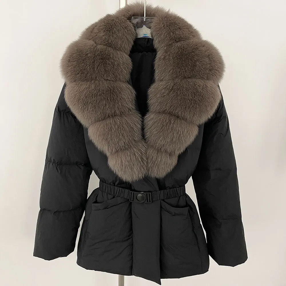 

Women White Duck Down Coat Real Fur Coat Huge Natural Real Fox Fur 2025 New Winter Puffer Jacket Casual Female Feather Parka