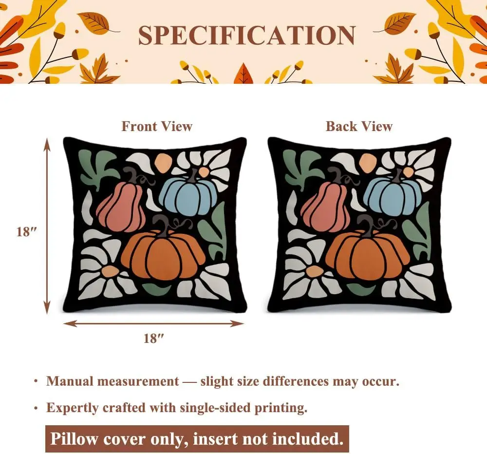 Fall Decorative Pillow Covers 18x18 for Home,Cute Fall Decor Pumpkins Flower Pillow Covers for Bedroom Living Room, Autumn Farmh