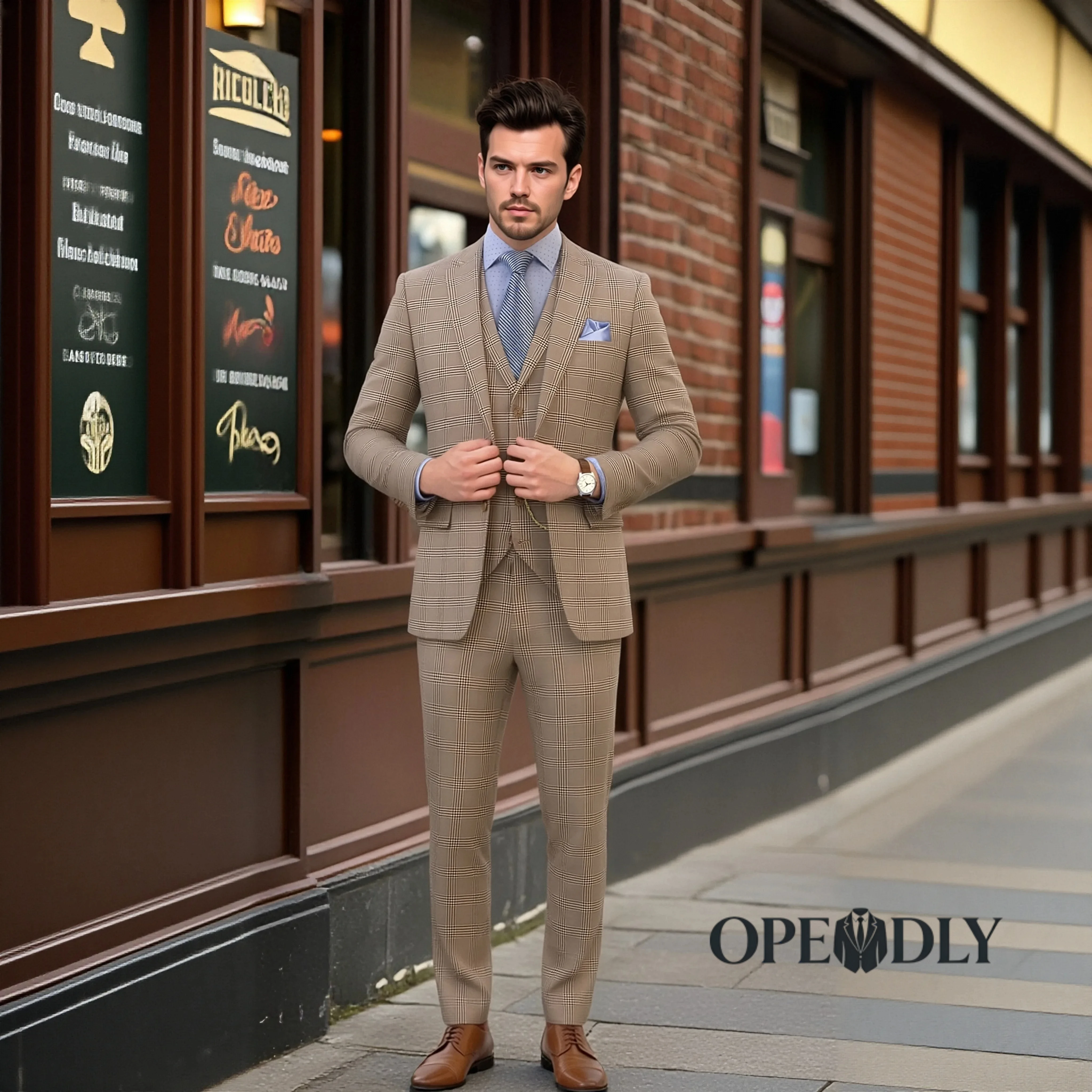 

OPEODLY Mens Custom Tailored Three Piece Suit Slim Fit Tuxedo Set for Wedding Business Formal Blazer Vest and Pants