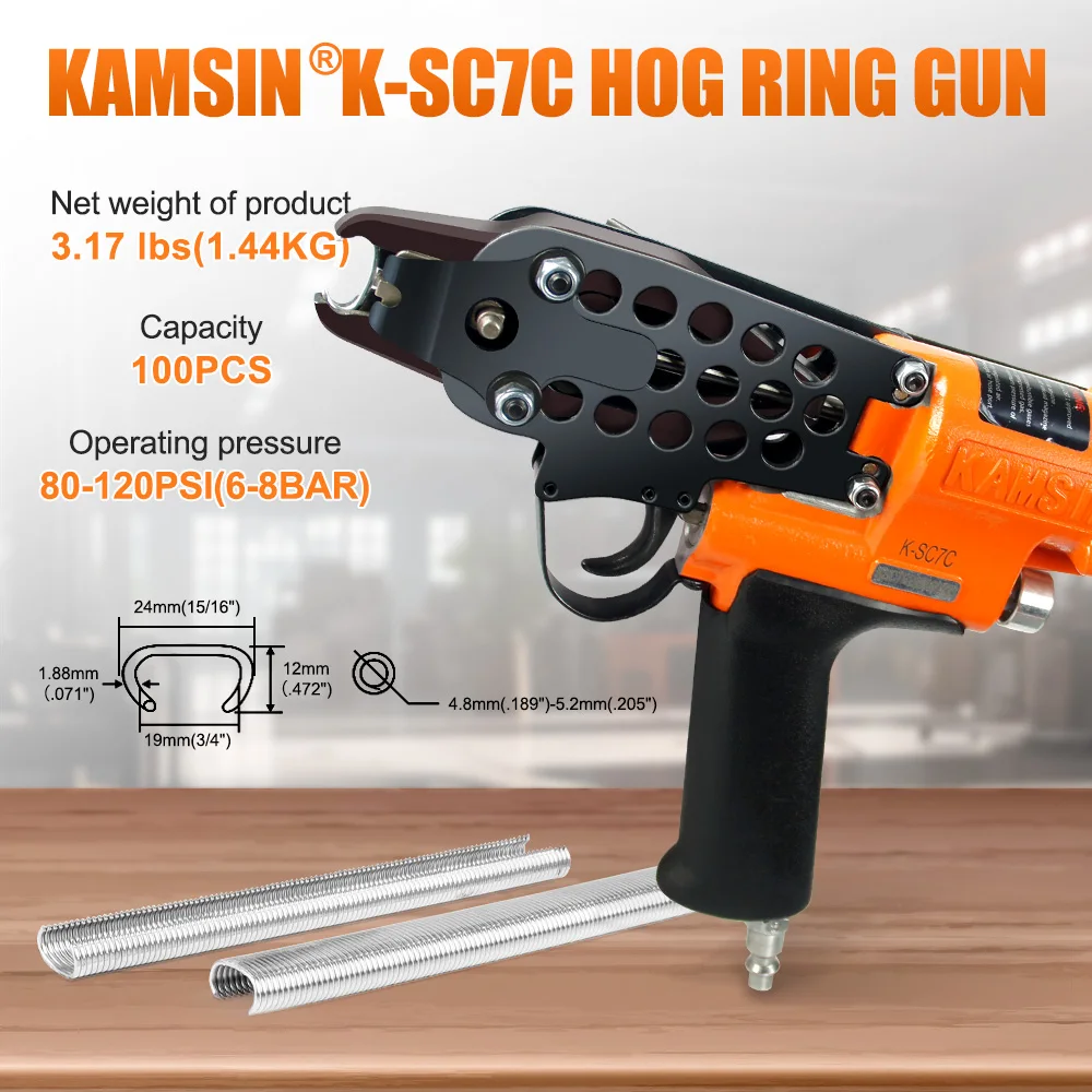 KAMSIN SC7C 3/4-Inch Crown-Style Pneumatic Ring Gun, with 1000PCS Hog Ring Staples Type C for Wire Mesh Cage Construction SC7C