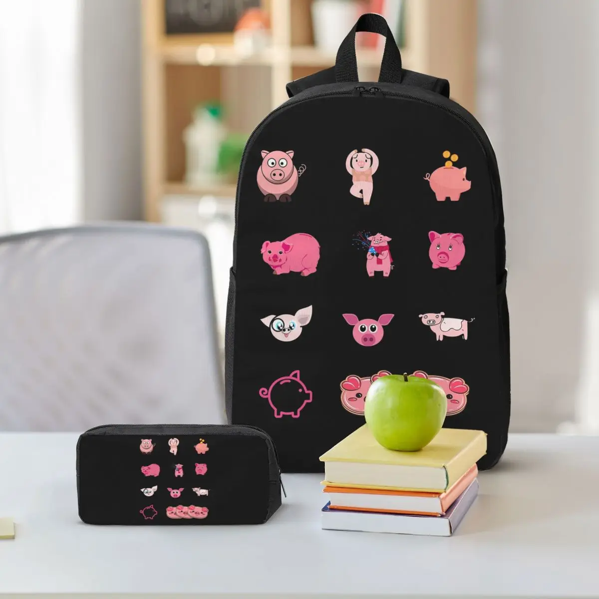 National Pig Day Sticker Pack Backpack Student BookBag School Bag Shoulder Bags 3ps Insulated Lunch Bag Pencil Case