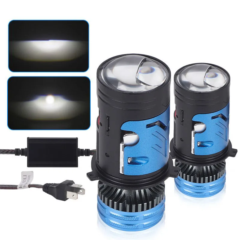 

2 шт., мощная двойная мини-объектив H4, светодиодная лампа для фар, 140 Вт, турбовентилятор Canbus 6500K, Hi/Low, автомобильная мотоциклетная фара, 12 В