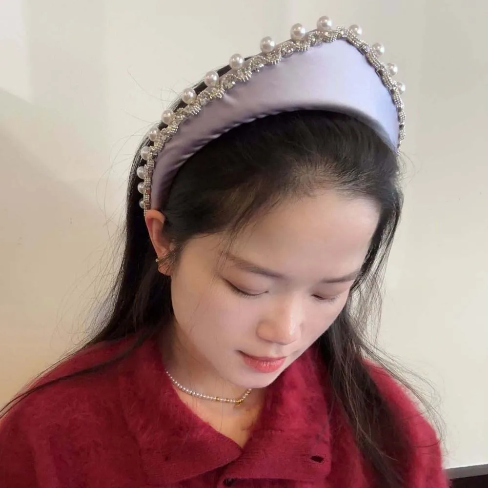 Headwear Irregular Wide Hairband Rhinestone Gorgeous Pearls Sponge Headband Waterproof Sparkling Rhinestone Korean Hair Hoop