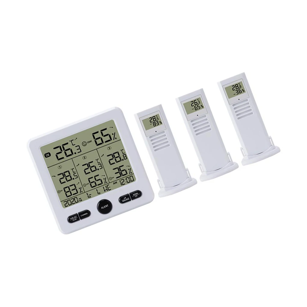 

Weather Station Indoor Outdoor Wireless Digital Thermometer Hygrometer with 3 Remote Sensors Memory Function white