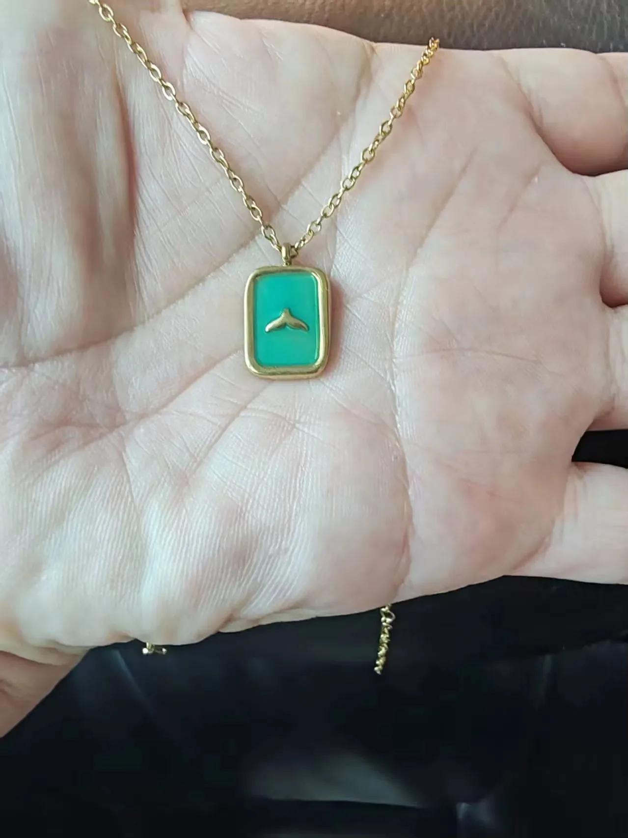 Stainlee Steel Rectangle Whale Shark Tail  Necklace