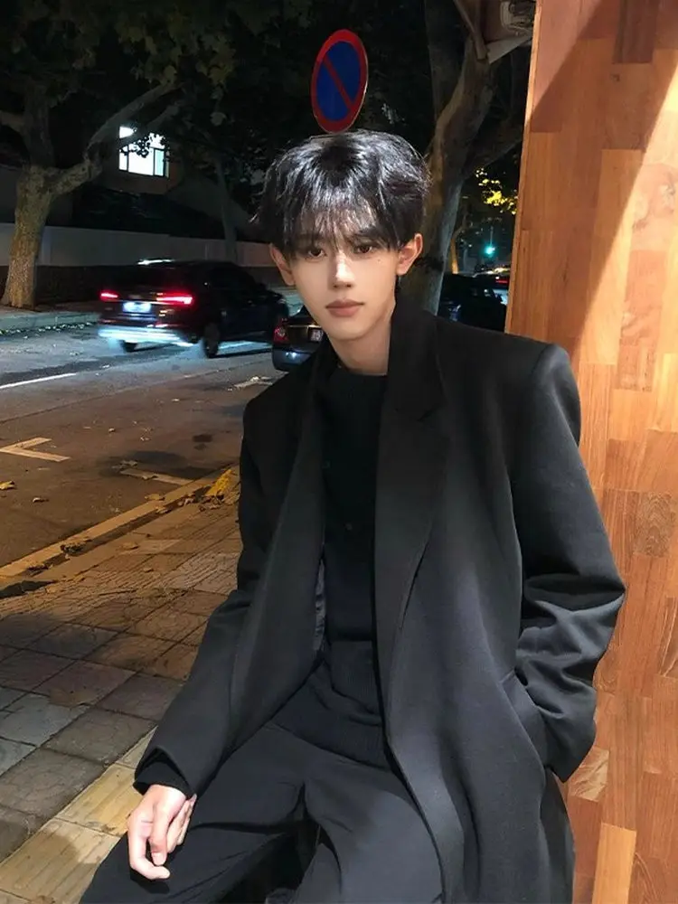 

Briti Sle Bla oulder Pad Woolen Men's Coat Winter Mid-Length Windbreaker High-End Feel Suit Collar Western Jaet