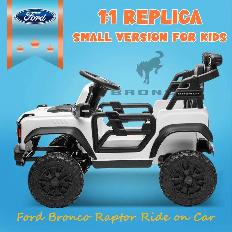 Coche eléctrico Bronco Raptor con licencia para niños, juguetes de 12 V para niños pequeños, regalos de cumpleaños de Navidad, coche para niños de 3 años