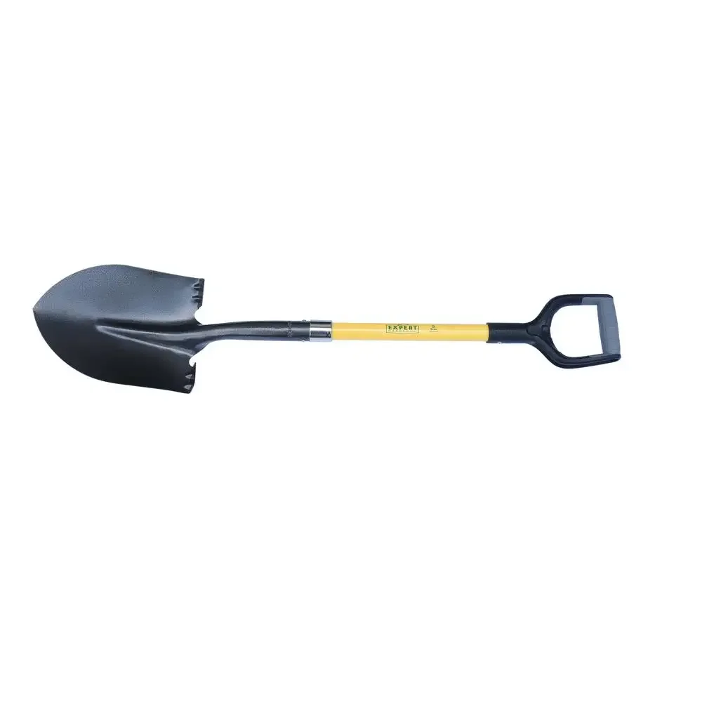 

40.5" Fiberglass D-Handle Round Point Shovel Efficient Gardening Lightweight Carbon Steel Blade Grooved Stepper Dense Soil