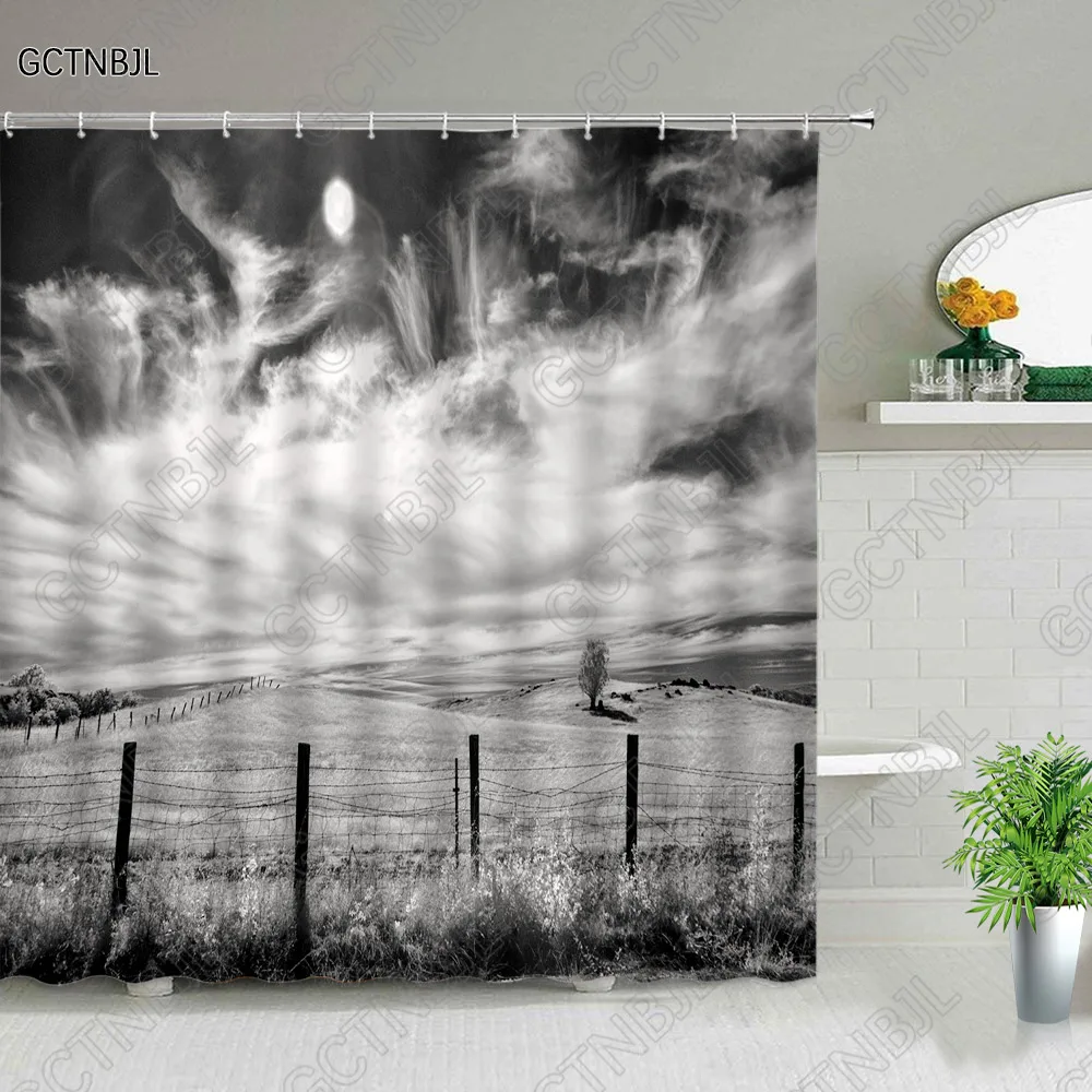 Field Forest Garden Landscape Shower Curtain Rural  Nature Scenery Polyester Fabric Decor Bath Curtain Bathroom Accessories Sets