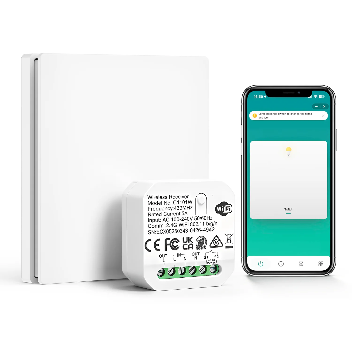 Smart Wireless Lights Switch Kit, IP65 Waterproof Switch Compatible with Alexa & Google Assistant Voice Control Timing Function