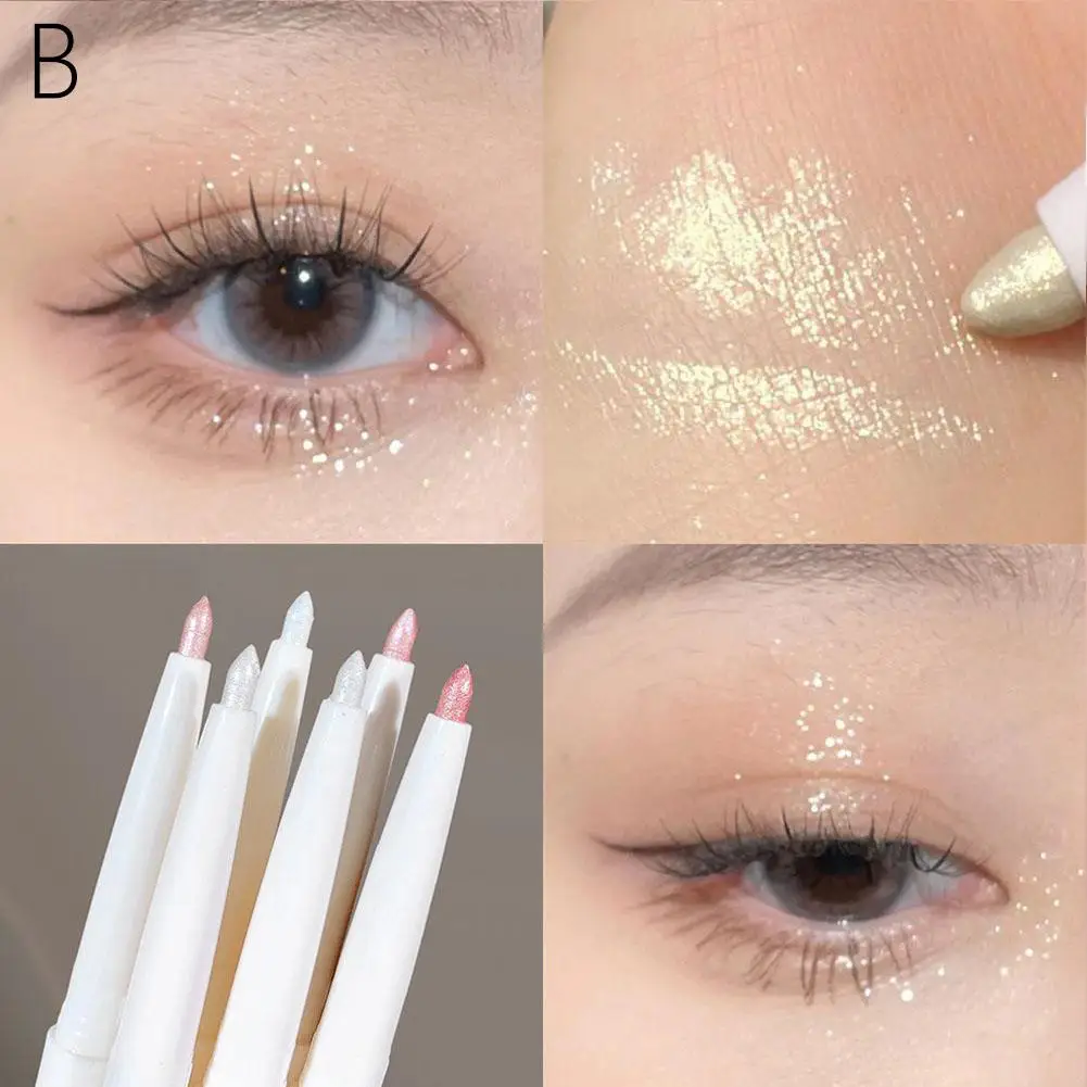 Brightening Highlighter Pen, Long Lasting Waterproof, Stick Matte White Pearly Silvery Eyeshadow Glitter Eyeliner Smooth I4j1