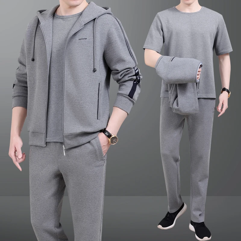 Mens Casual Sport Tracksuits Sportswear Jackets + Pants 3 Piece Male Running Jogging Suit Outfits Warm Fitness Outdoor Wear