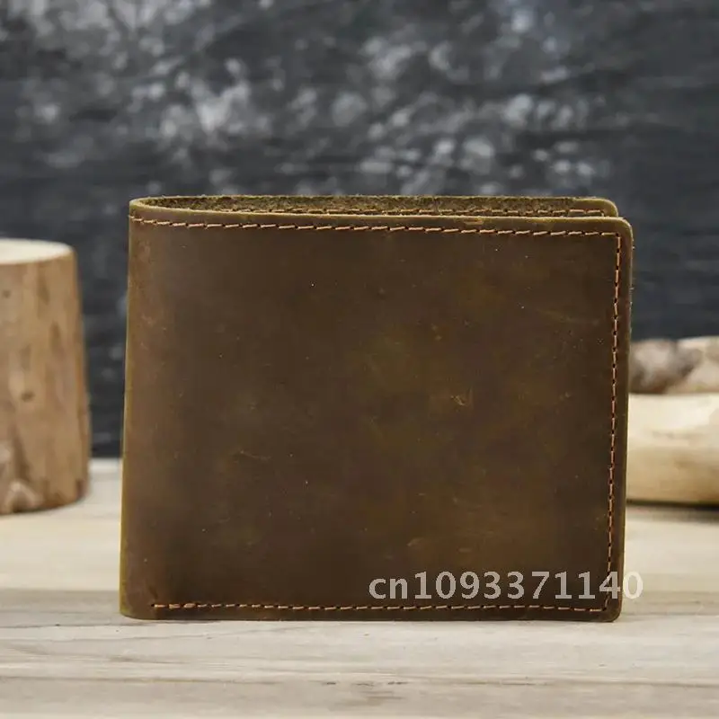 Crazy Horse Leather Short Wallet For Men Male Vintage Purse Wallet Card Holder Coins Purse Retro Fashion Men Wallet Dropshipping