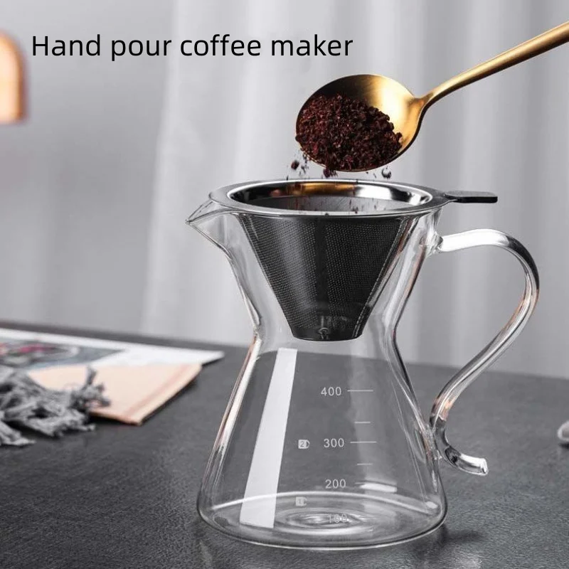 Hand Brewed Coffee Pot Drip Coffee Cup with Filter 500ml Household Glass Coffee Pot Portable Teapot with Scale Sharing Pot