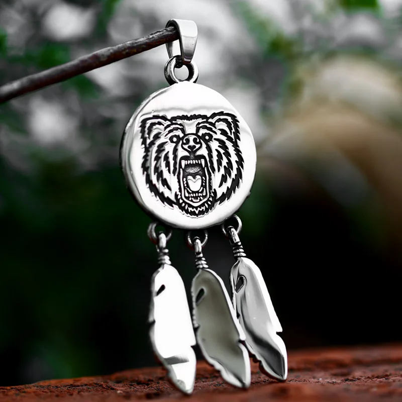 Beier stainless steel Amulet Viking Slavic God Symbol Warding Veles Bear Paw feather Pendant Necklace Jewelry BP8-1146