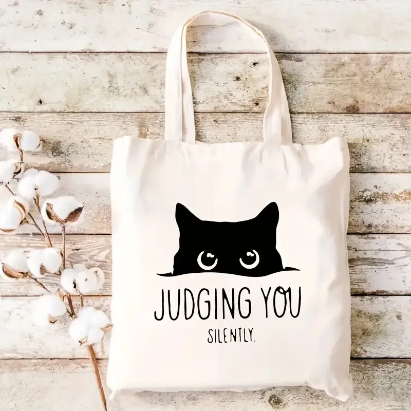 Women's Fashion Tote Bag Cats & Books  Cute Cat Machine Washable Open Top Shoulder Bag for Cat Lovers & Bookworms, Simple Design