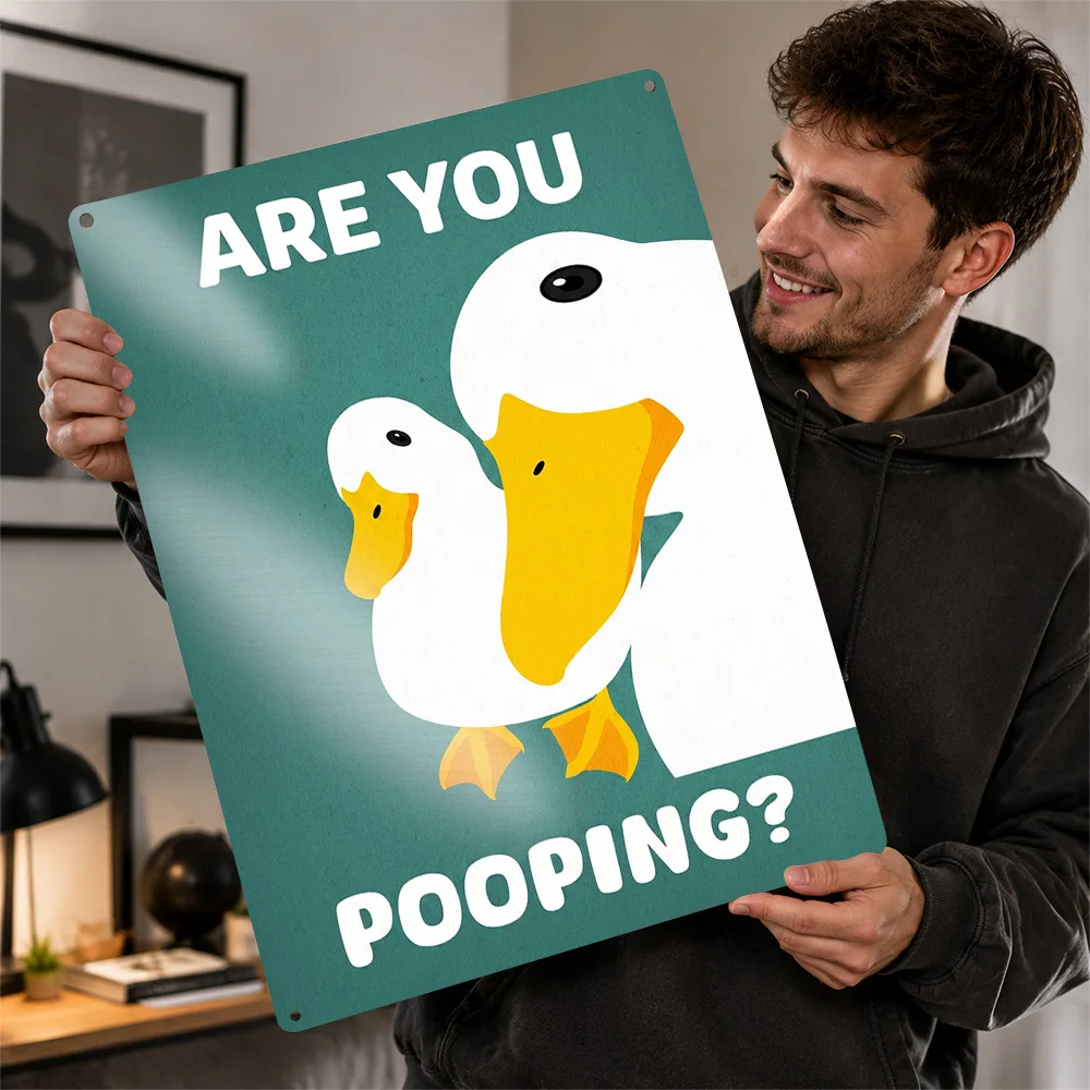 Funny Duck Bathroom Personalized 3D Textured Metal Poster Wall Art Vintage Tin Signs for Home Decorations Room Accessories House