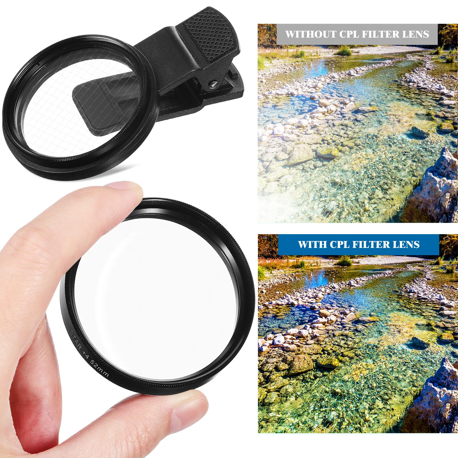 Portable Mobile Phone Camera Filter Clip 4 Points 52mm Universal Clip-on Photography Filter Cool Light Diffusion - view 2