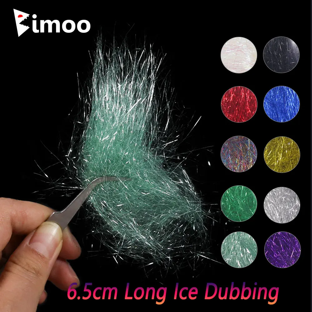 Bimoo 2 paczki 6,5 cm/2,56 "długie lodowe podwójne włókna syntetyczne Baitfish Stearmer Shimmer cienkie lodowe skrzydło materiał muchowy 10 kolorów