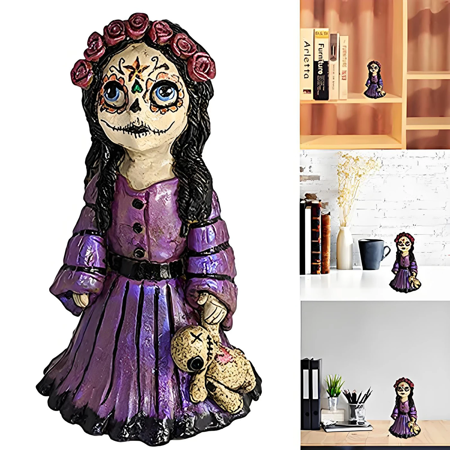 Afbeelding 7: Voodoo Doll Kegelbrander Wierookbrander, Mistvormige aromatherapiemist van neus en ogen Hand gebeeldhouwde hars staande pop