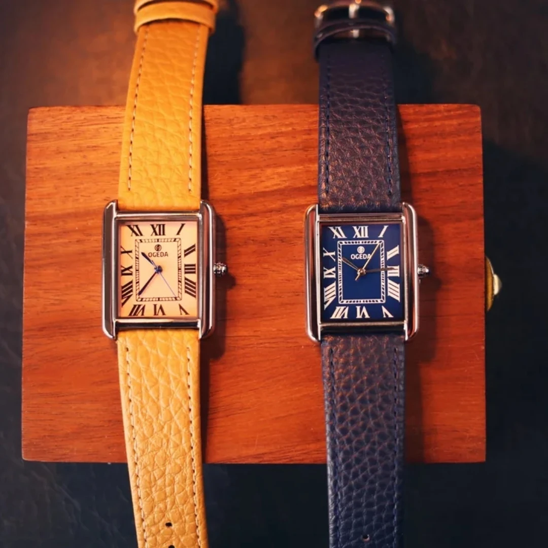 OGEDA Waterproof Couple Watches Casual Fashion Quartz Stainless Steel Leather Strap Square Dial Men's And Women's Lover Watch