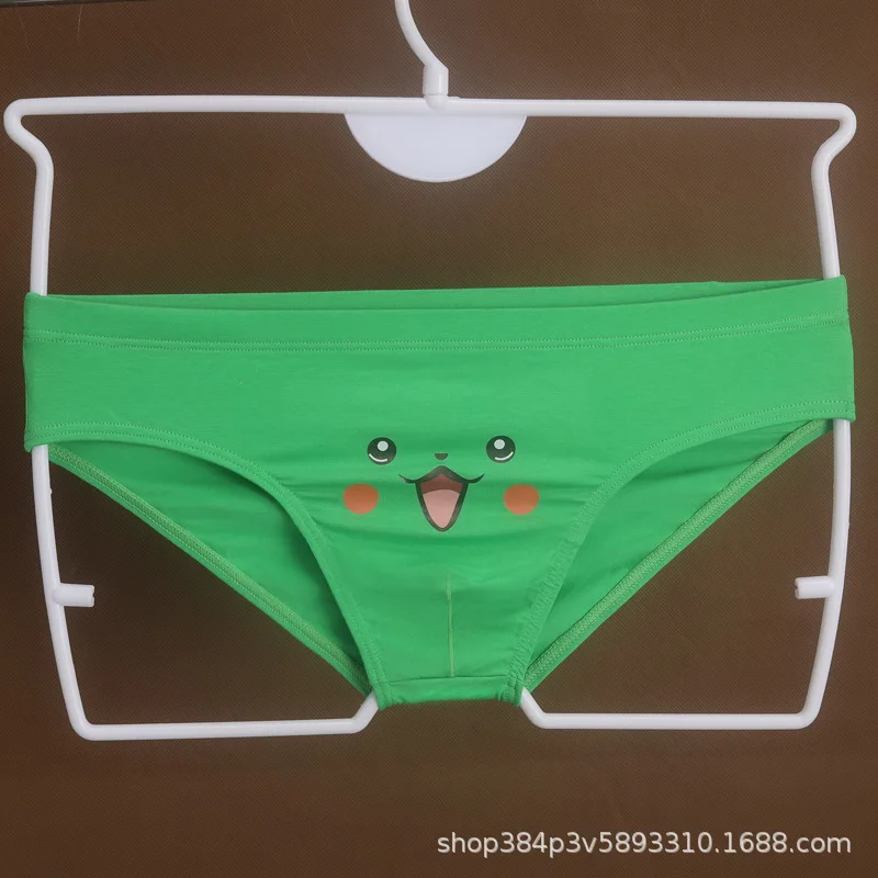 Teenage men's embossed underwear personalized smile printed underwear gay fun underwear cotton comfortable low waisted underwear