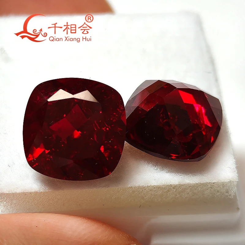 Deep Red Color Lab-Created Ruby Cushion Shape Natural Cut Loose Gem Stone Jewelry, Grade with Minor Cracks Inclusions
