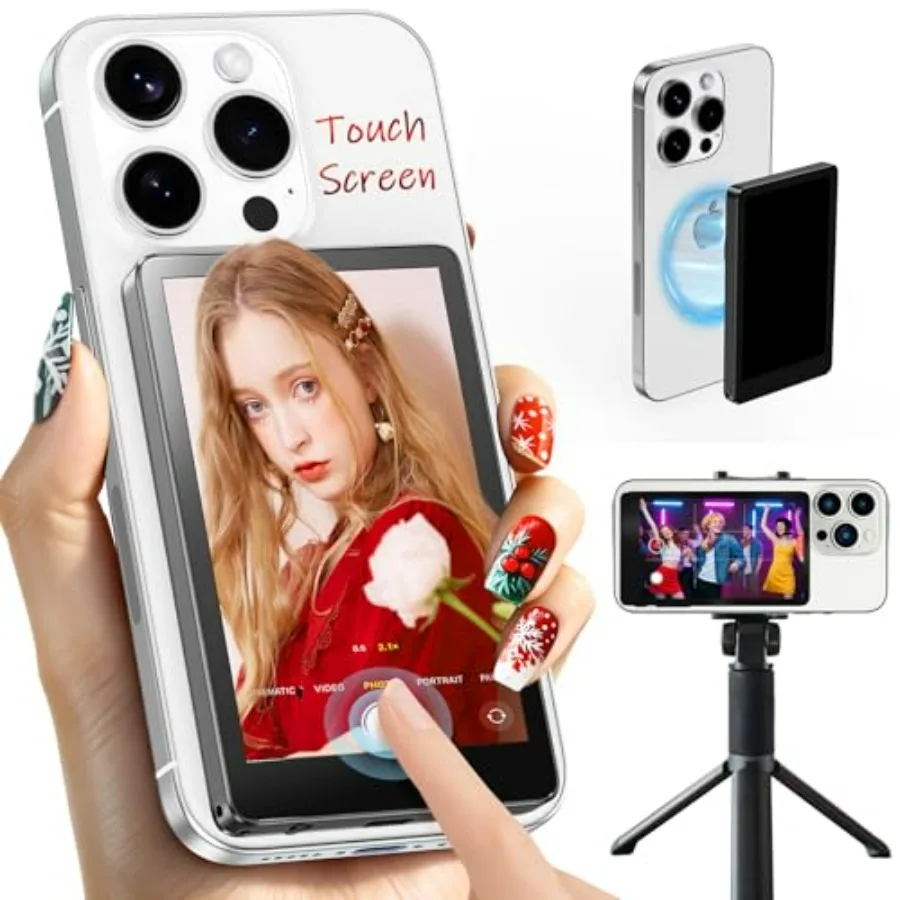 

Back Camera Monitor for iPhone with Touch Screen Control Wireless Magnetic Vlog Selfie Monitor Screen in Black Zoom Adjustment